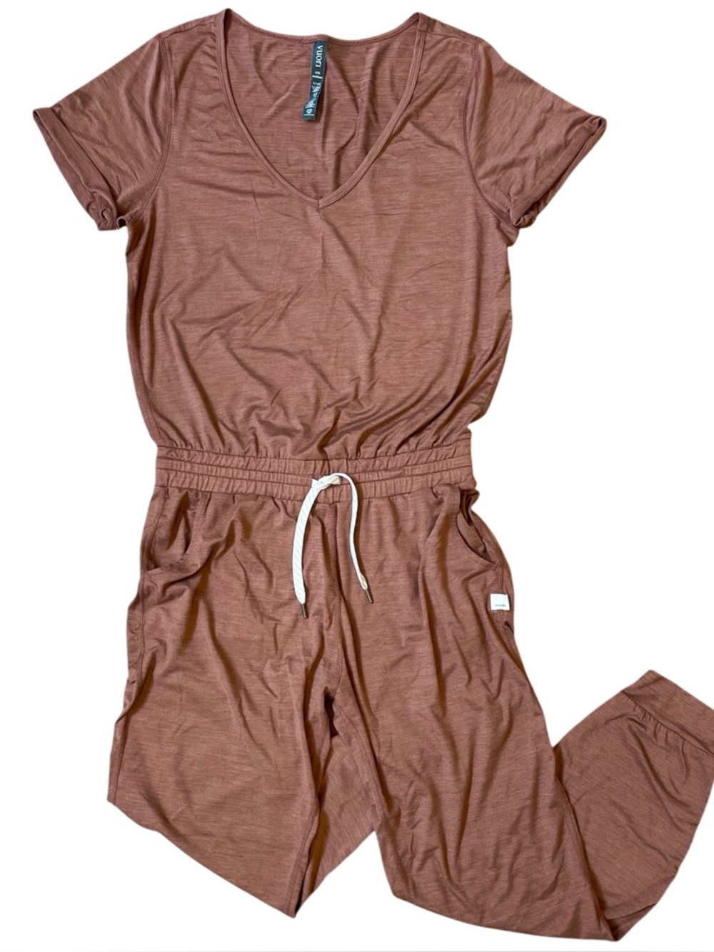 Vuori All Day Romper Short-Sleeve Jogger Jumpsuit Brown Athleisure Womens Medium